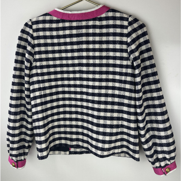 J. Crew Grosgrain Trim Jacket in Gingham Tweed AJ953 Pink Trim Women's Size 2 - Picture 11 of 16